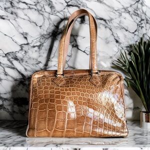 Zagliani Vintage Crocodile Leather Tote – Made in Italy